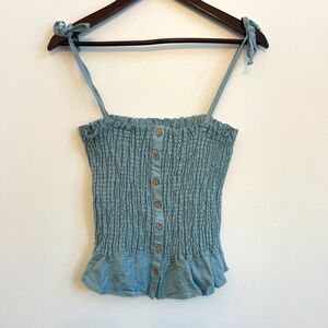 NWOT - Chaser Dusty Blue Shirred Top with Tie Straps